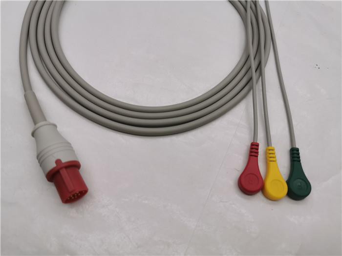 Bionet Directly ECG Transducer Cable Leadwires 3 Leads Snaps